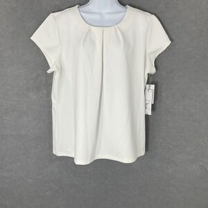 Liz Claiborne Top Women 2XL White Pleated Short Sleeve Round Neckline‎ Office